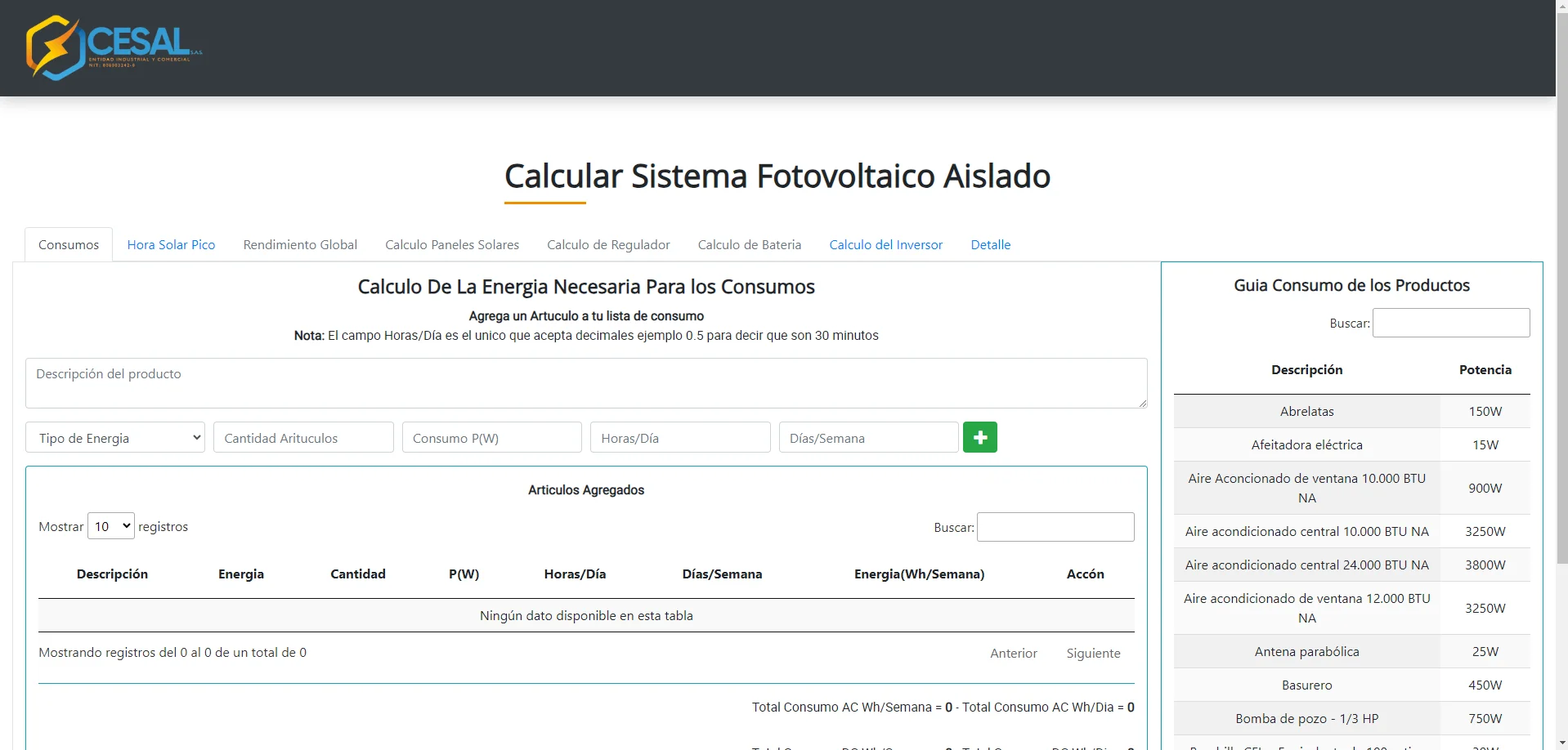 CESAL S.A.S Calculadora Fotovoltaica